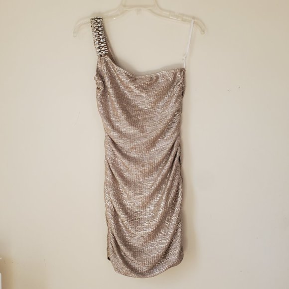 One Shoulder Champagne Color Dress in Size Medium - Picture 1 of 4